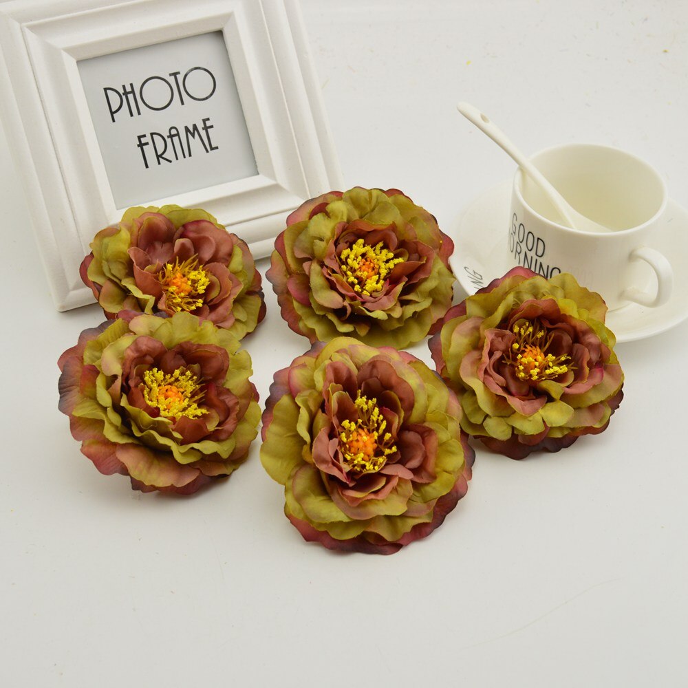 100pcs artificial flower heads silk peony wedding home decoration for make door wreath flower wall diy Stamens for handicrafts: Khaki