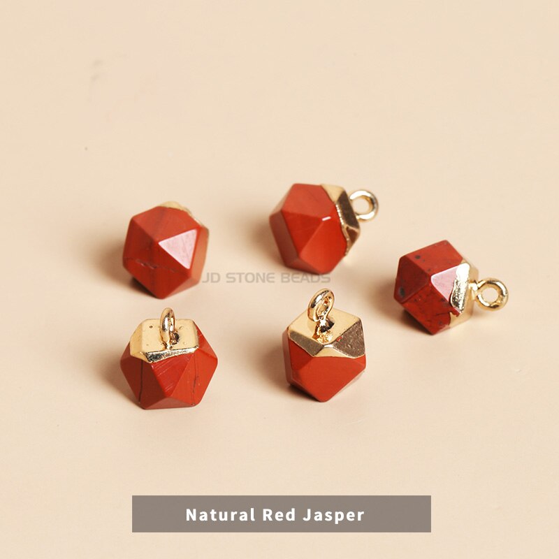 5 teile/paket Natürliche Stein Galvani Gold Rand Runde Anhänger Amethysten Kristall Achat Anhänger Perlen Frauen Mädchen Schmuck: Natural Red Jasper