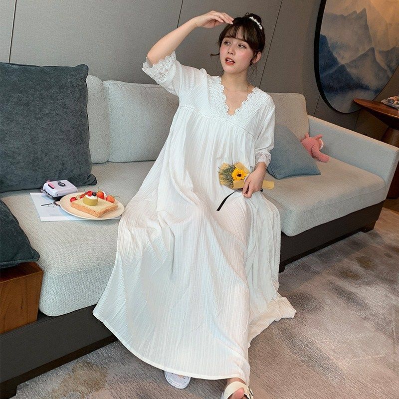 Nightgowns Women Lace Japanese Palace Style Loose Sweet Girls Sleepwear Casual Harajuku Soft Casual White Simple Cute Summer: XXL