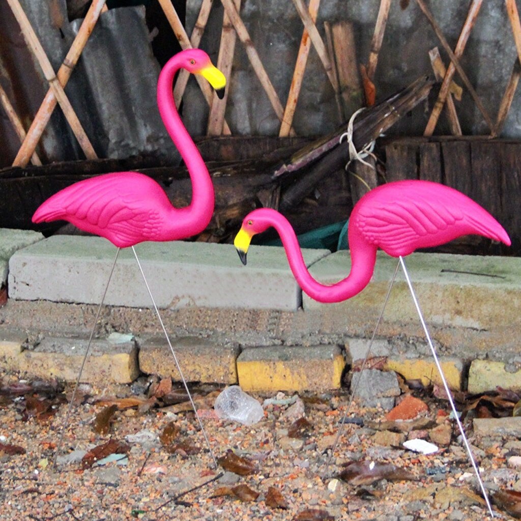2 Piece Looking Up and Down Flamingo Plastic Yard Garden Ornaments Props Pink