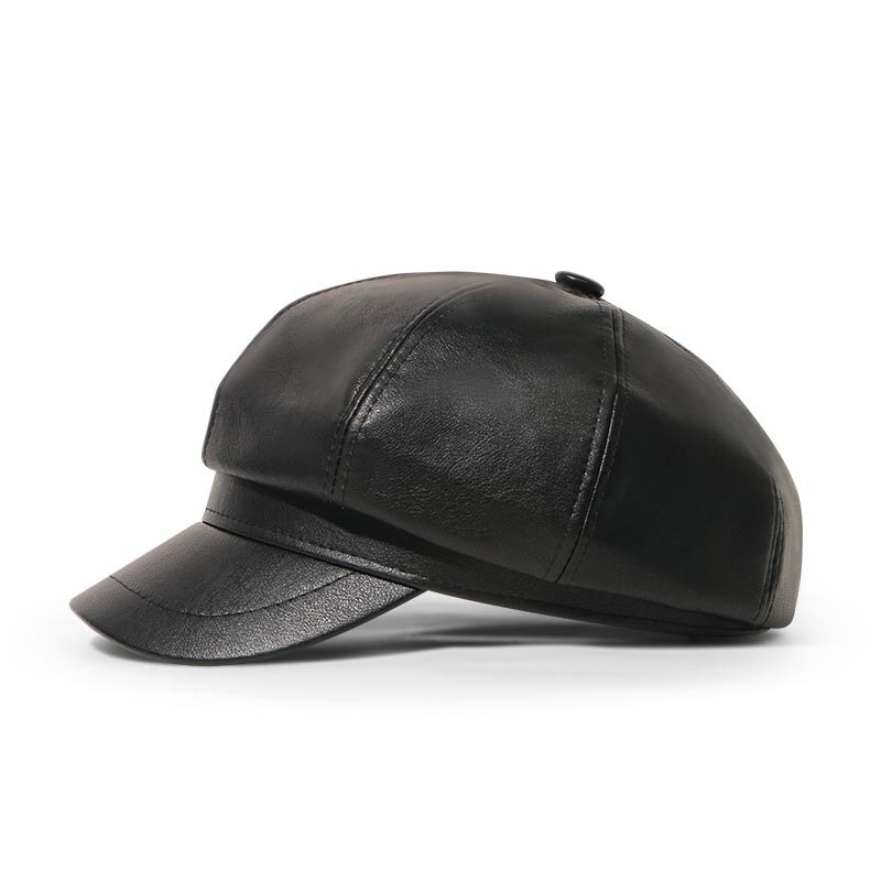 Béret en cuir PU pour homme, Casquette coupe-vent, chapeau plat de printemps, sangle latérale chaude, 2022: C