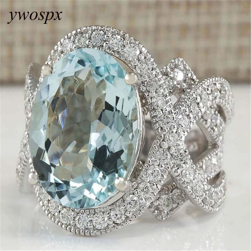 Luxe Vrouwelijke Grote Blauwe Steen Ring Vintage 925 Zilveren Trouwringen Voor Vrouwen Jaar Mode Engagement Ring Sieraden