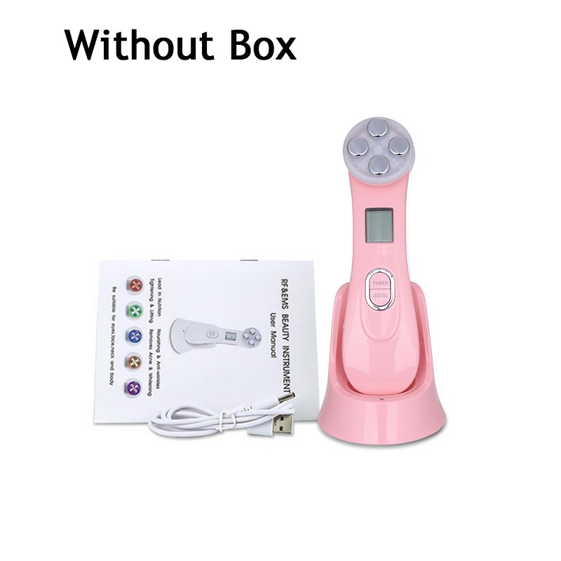 5 in 1 LED skin Tightening Device RF/EMS Mesotherapy Electroporation Beauty Radio Frequency LED Photon Face Skin Rejuvenation: Pink Without Box