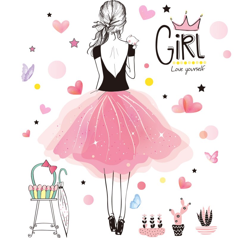 Pegatinas de pared de niña de dibujos animados, calcomanías de Mural de bicicleta de flores de melocotón DIY para habitaciones de niños, dormitorio de bebé, guardería, decoración del hogar: girl sticker 1