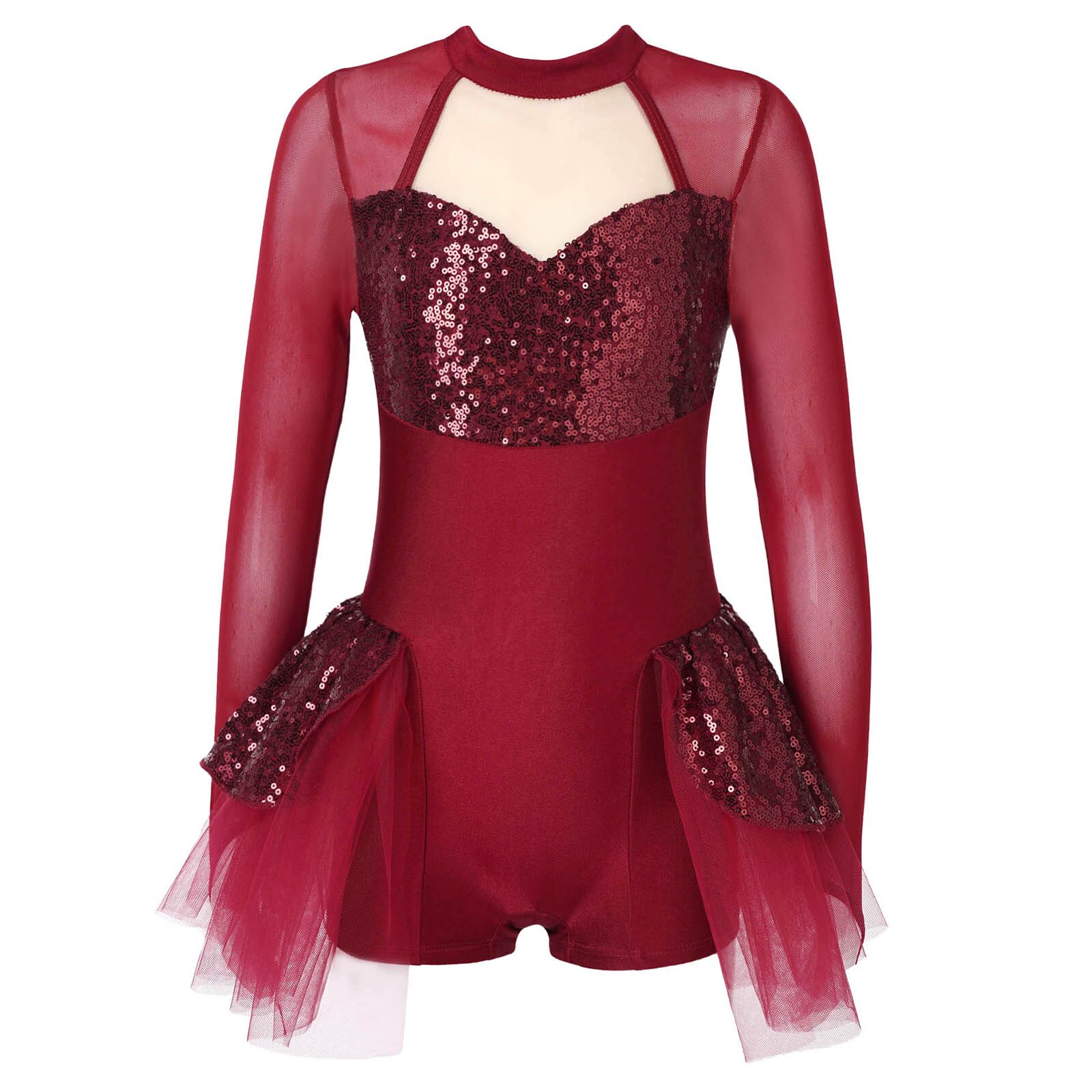Girls Kids Gymnastics Ballet Dance Dress With Tutu Skirt