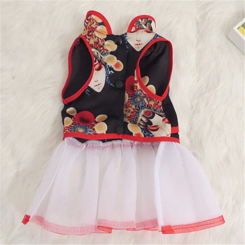 Chinese Stijl Honden Jurken Peking Opera Kant Bruiloft Prinses Rok Voor Huisdieren Feestjurk Tutu Katten Hond Shirts Kleding Roupa huisdier: WHITE / XL