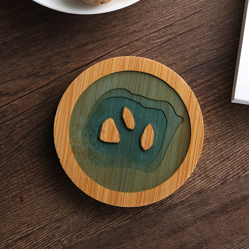 5 Pack Wood Coasters Round Ocean Wave Epoxy Resin and Bamboo Coaster Drink Mat Home Decorations: 5pcs-C