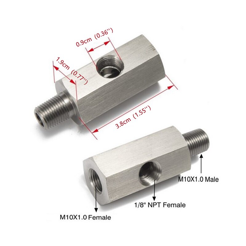 1/8" BSPT Oil Pressure Sensor Tee to NPT Adapter Turbo Supply Feed Line Gauge