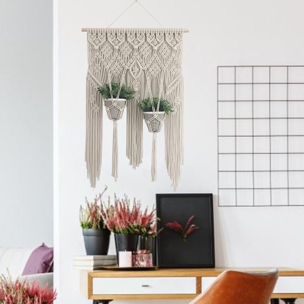 Muur Macrame Chic Bohemian Hand-Geweven Tapijt Opknoping Mand Diy Netto Zak Hotel Countyard Kamer Decoratie Macrame Plant Hanger