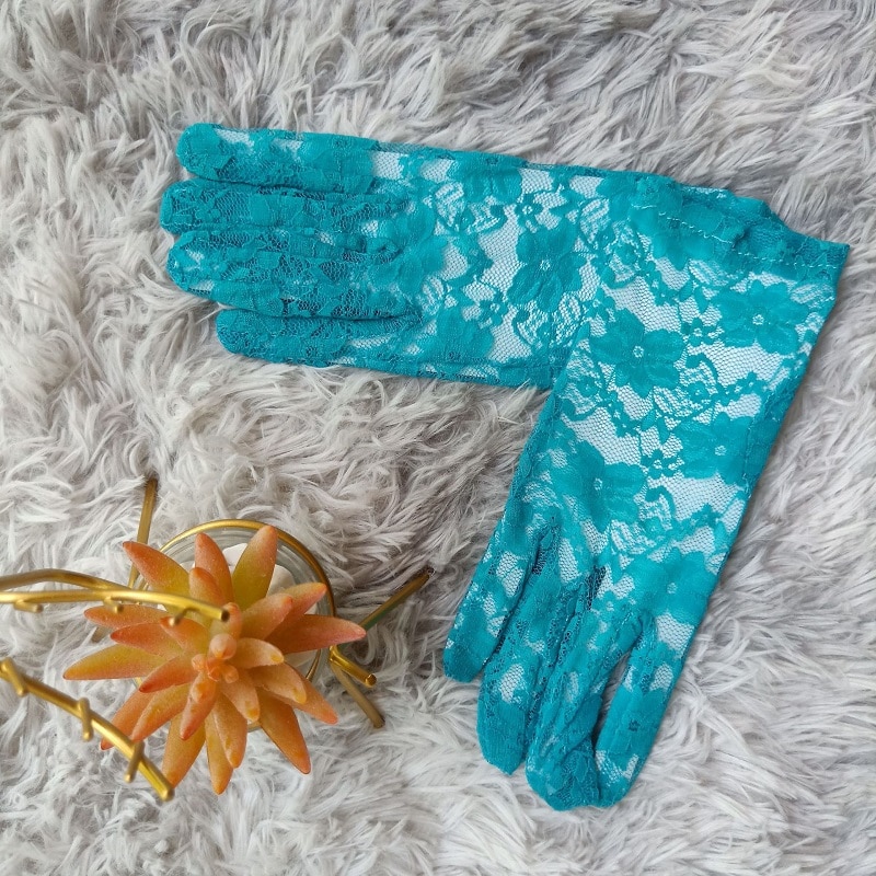 blaugrün Grün Sommer Elegante Damen Blumen- Spitze Handschuhe Blau Gelb Handgelenk Länge Kurze Volle Finger Mädchen Braun Rosa Handschuhe