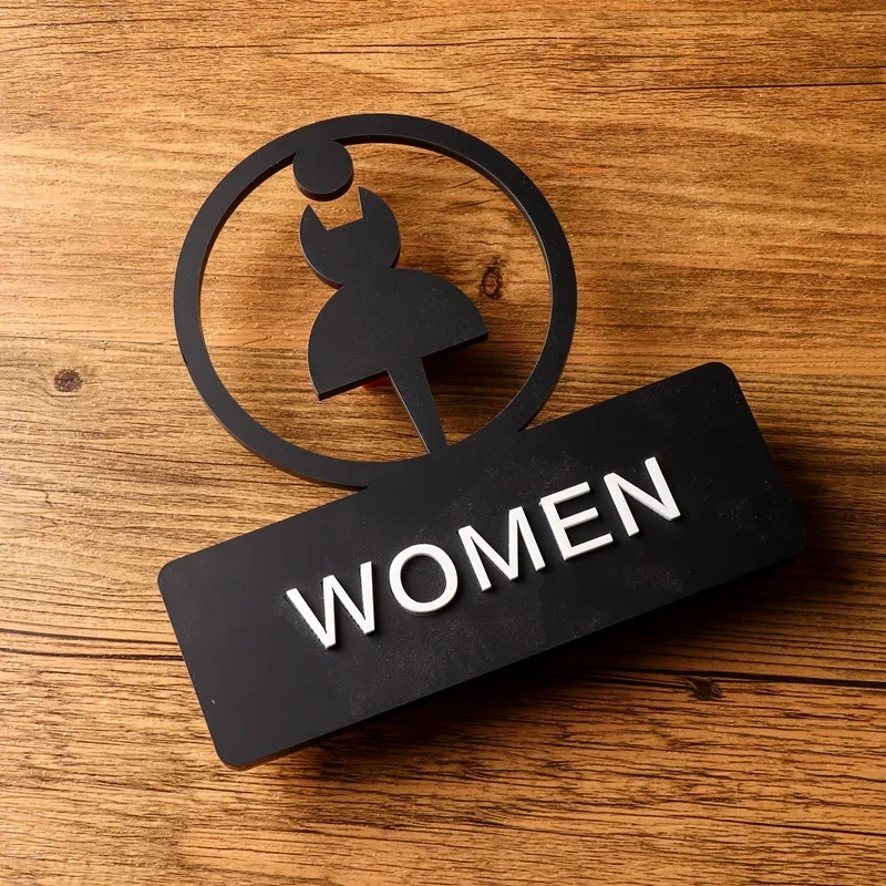 Señalización de baño para hombres y mujeres, señal de recordatorio ahuecada de acrílico, pegatina para puerta corredera de Hotel: 40 x 30 cm / Rosa dorada