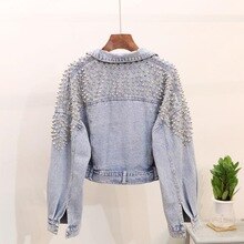 europäischen Vintage Kurze Jean Jacke Mantel Frau Herbst Neue Schwere Niet Lose Fledermaus Ärmel Denim Jacken Frauen Hübscher jacke