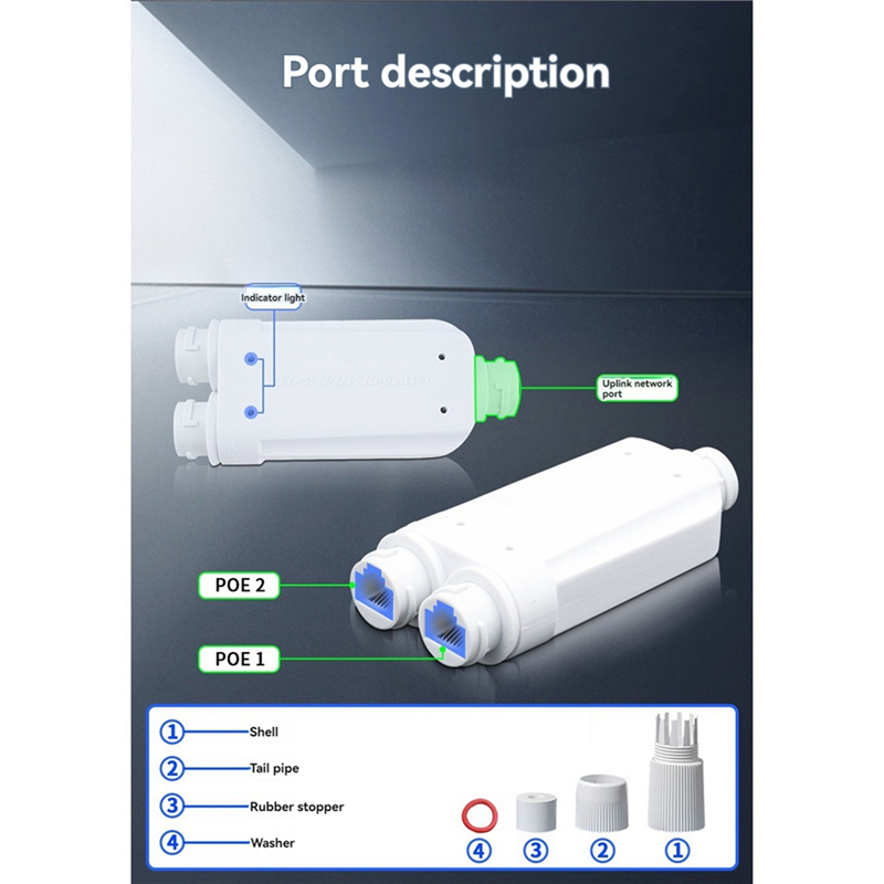 A99E-2X Waterdichte POE Repeater Extender IP66 10/100Mbps 500M Uitbreiding 48V Outdoor Voor POE Schakelaar camera