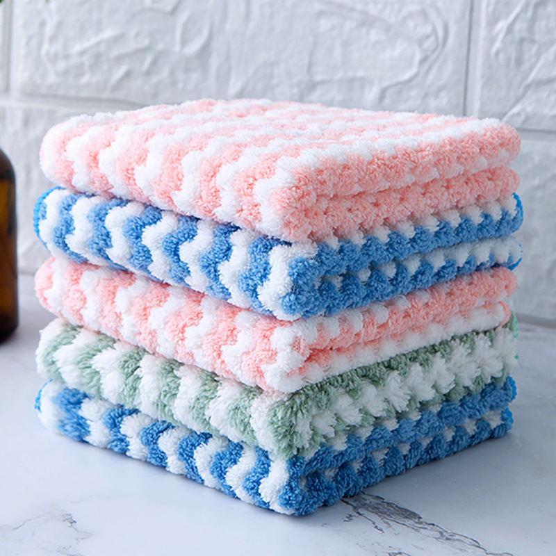 Microfiber Thick Kitchen Towel Super Absorbent Dishcloth Household Rags Non-Stick Oil Table Cleaning Wipe Cloth Scouring Pad: Orange / 15pcs