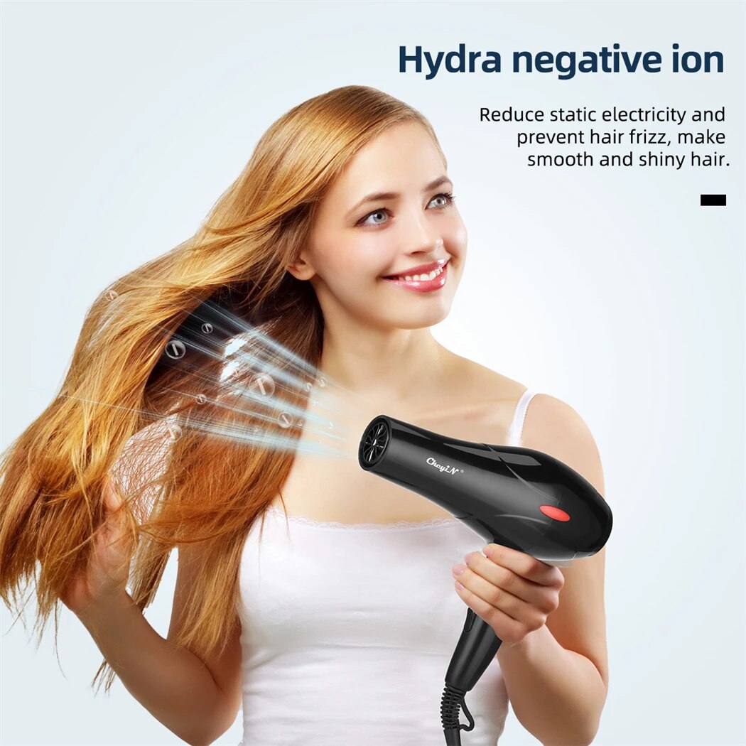 CkeyiN-profissional íon negativo cabelo secador, sopro quente e frio, salão ventilador, difusor, concentrador bocal, uso doméstico, 1600W