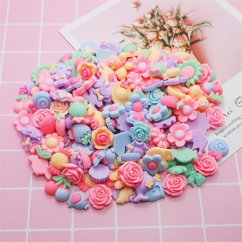 20-80 stk frostede blandede blomster flad ryg harpiks børn hår tilbehør materialer diy håndværk forsyninger kunst telefon shell patch ornament