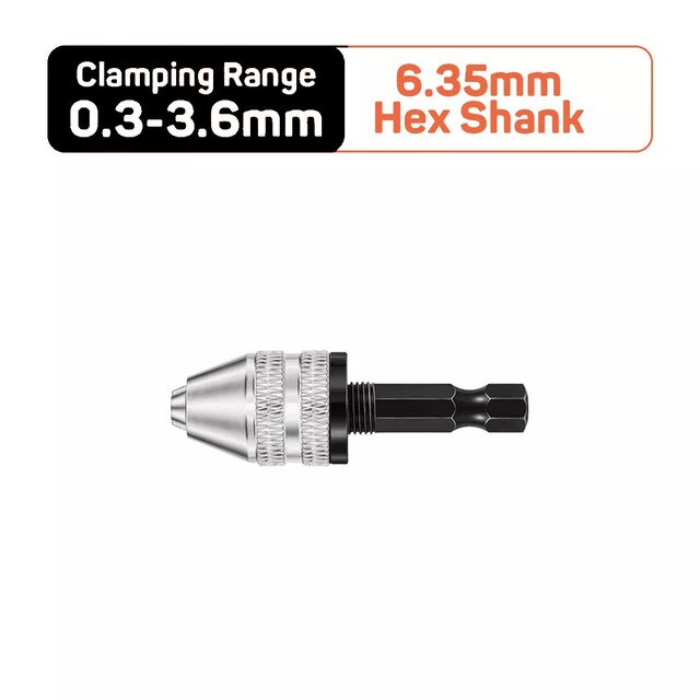 Mandrin de perceuse sans clé 0.3 – 6.5, Mini perceuse électrique auto-serrant, adaptateur de mandrin, fixation à pince, tige hexagonale de 1/4 pouces, convertisseur à changement rapide: 0.3-3.6 6.35mm Hex