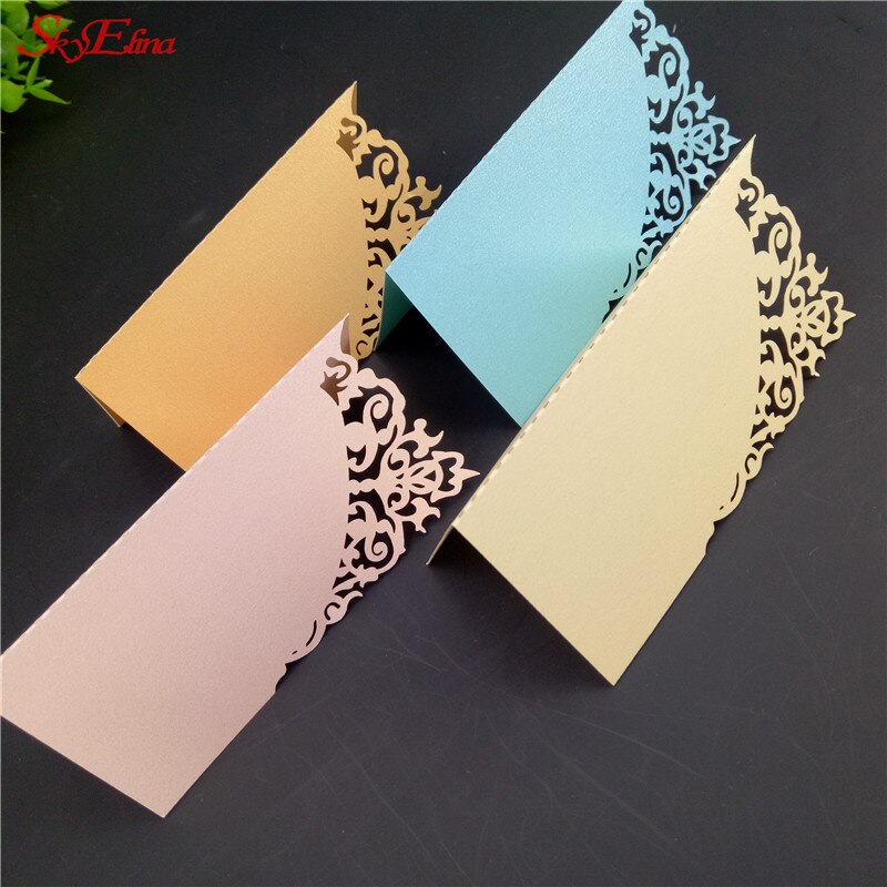 50pcs Wedding Party Table Name Place Cards Chic Pearlescent Lace Favor Message Setting Card Wedding Birthday Supplies 7ZSH870