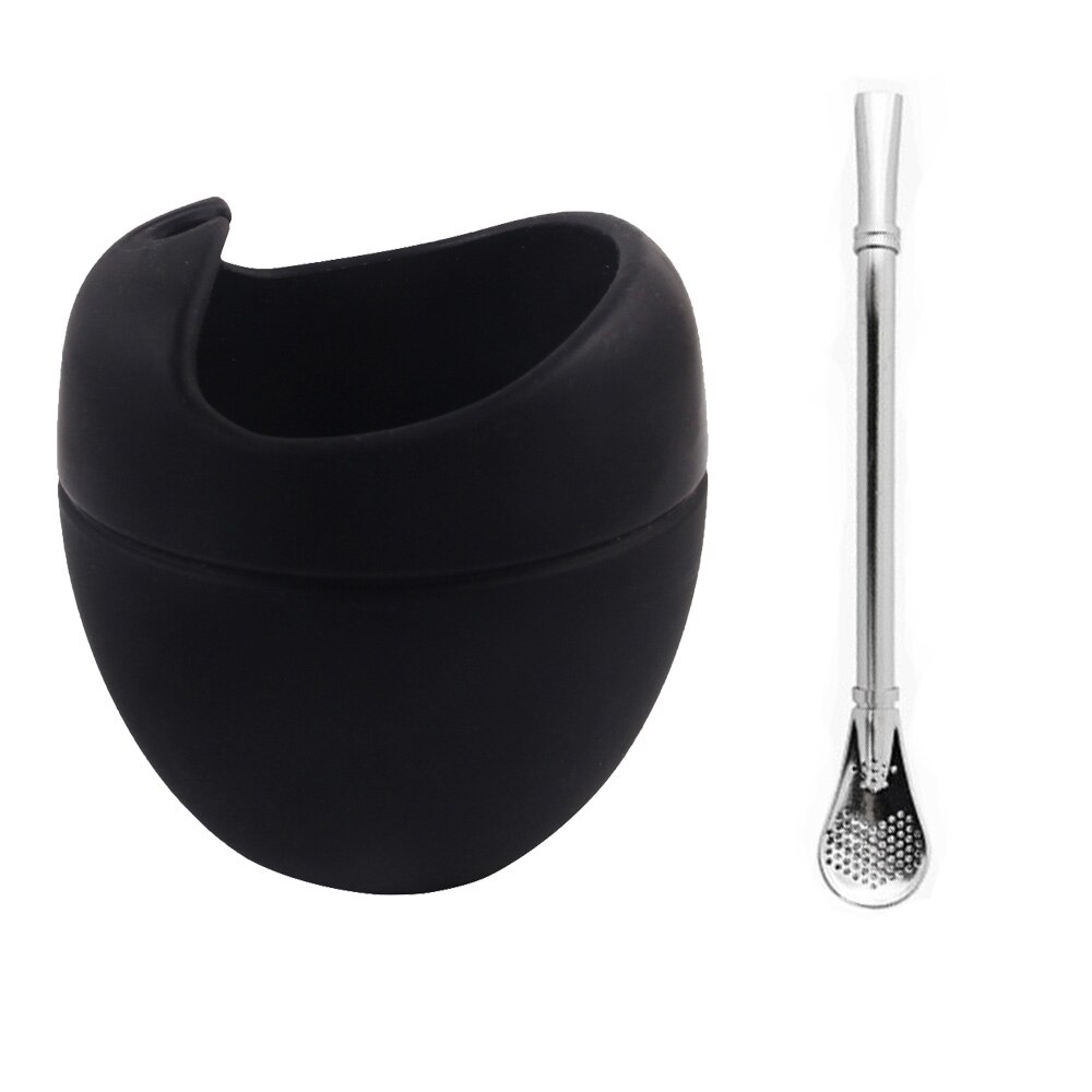 Silikoni yerba mate kuppi kalebas met bombilla stro bpa gratis 5oz silikoni bombillas yerba mate kuppi setti bpa free chrismas: Musta