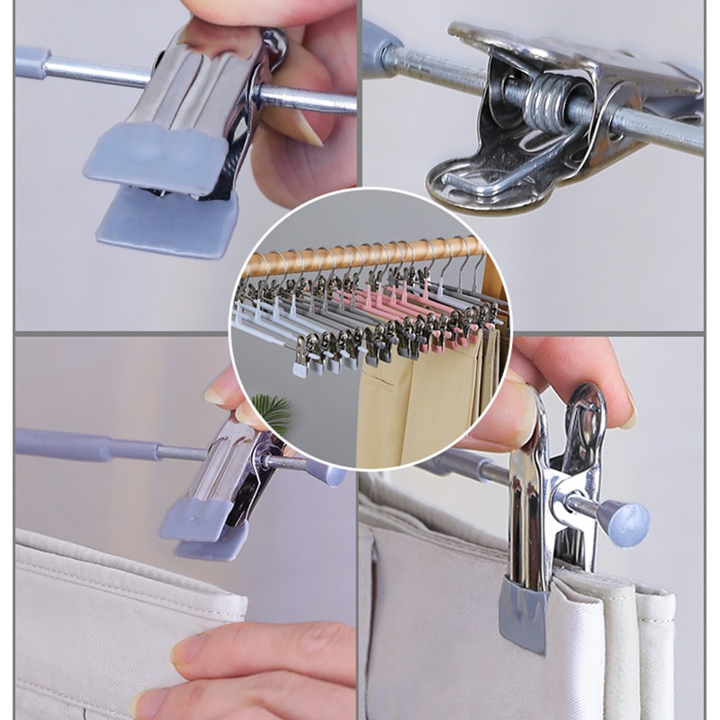 10Pcs Rvs Kledingrek Droogrek Broek Clip Draagbare Aanpassing Non-Slip Broek Rack Jurk Rack Closet organizer