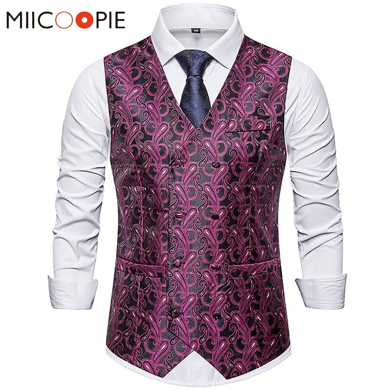 Dubbelrijs herenvest casual paisley bloemenprint colete social luxe heren bruidsvesten gilet kostuum heren