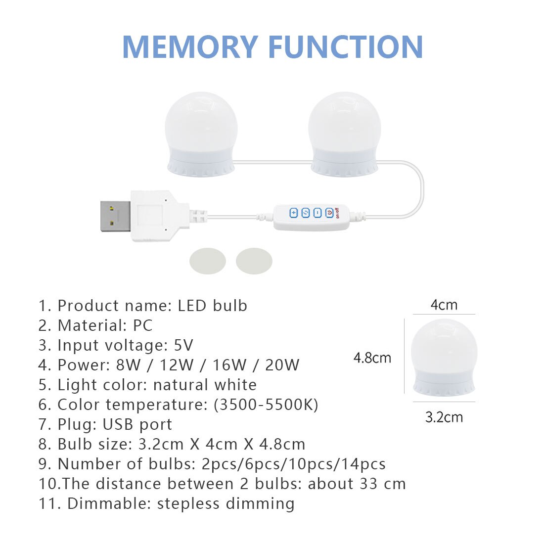 Led Make-Up Spiegel Licht Usb 14 Lampen Kaptafel Ijdelheid Lamp Led Cosmetische Verlichting Traploos Dimbare Badkamer Spiegel Lamp