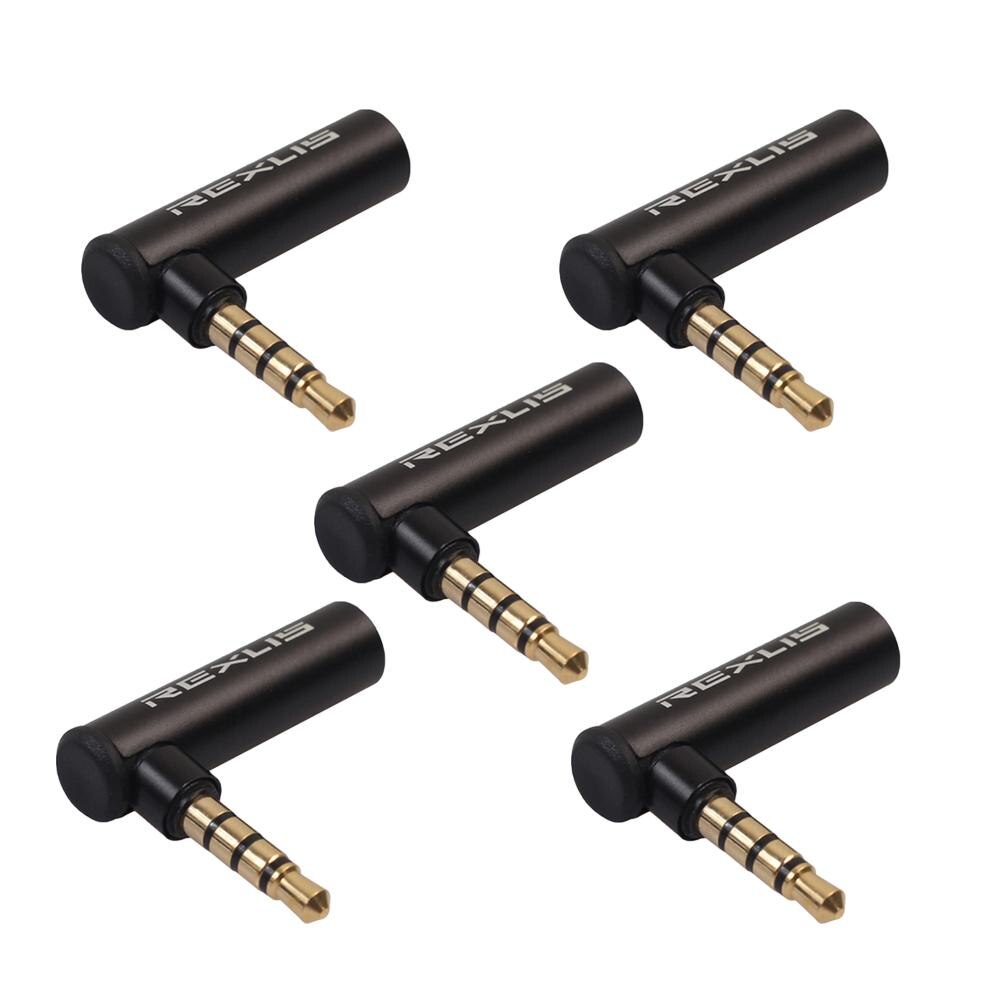 Placcato in oro 3.5mm maschio a femmina 90 gradi adattatore ad angolo retto Audio microfono Jack connettore Stereo per telefoni cellulari: 5 Pcs