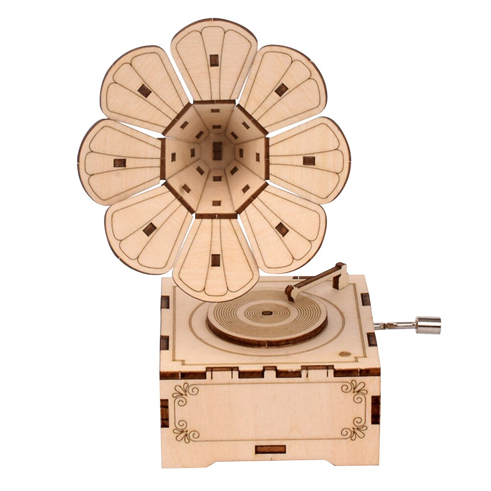 Wooden DIY Phonograph Music Player Model Home Decoration Craft Child Classic Home Decor
