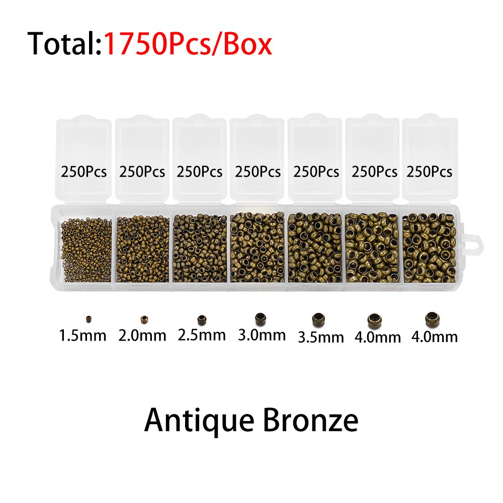 1750Pcs Accessories Jewelry Making Set Mixed Crimp End Beads Round Stopper Spacer Beads For DIY Jewelry Making Kit Supplies: Antique Bronze