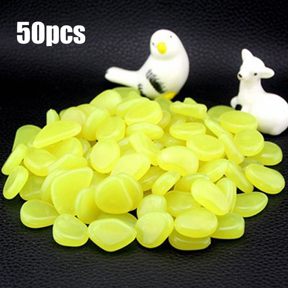 50Pcs Glow in Dark Garden Pebble Stones Rocks for Walkway Garden Path Patio Lawn Fish Tank Decorative Pebbles Luminous Stones