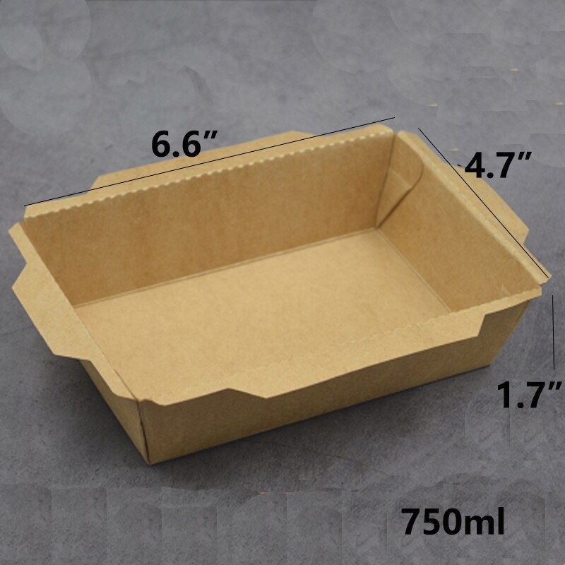 50pcs Kraft meal box without lid Waterproof Greaseproof Barbecue Sandwich Bread container (500ml/750ml/1000ml/1600ml).: 750ML