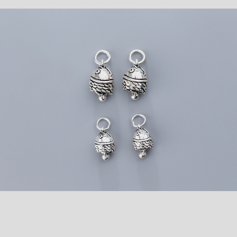 UQBing Hand Made 925 Sterling Silver Fish Head Bell Pendant Charms For DIY Charms Bracelet Necklaces Jewelry Accessories