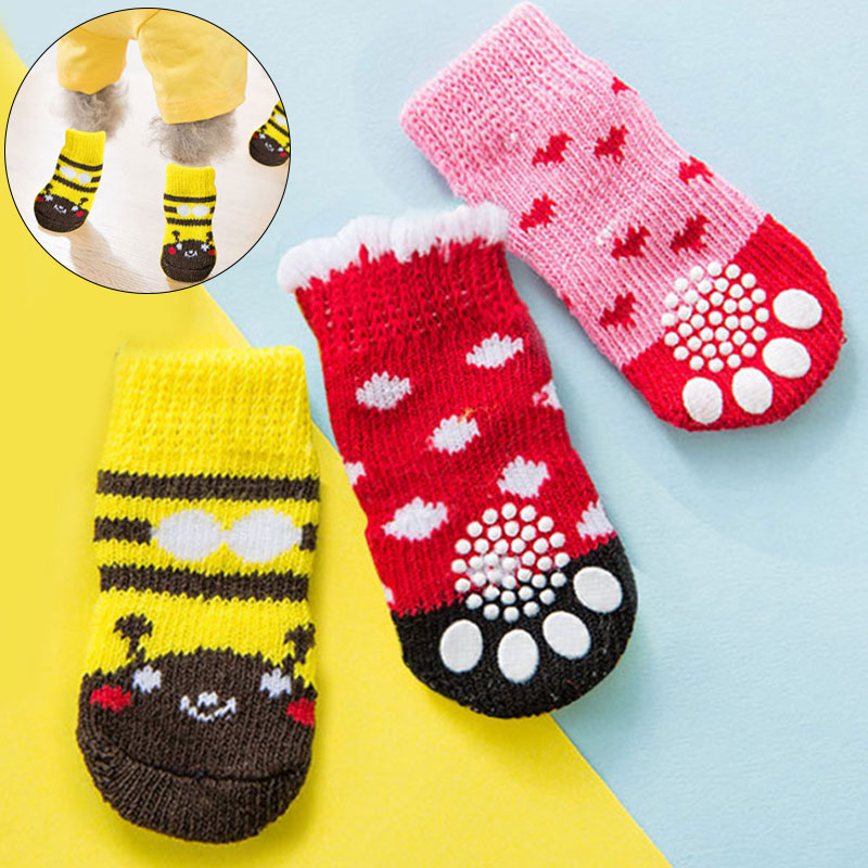 Calcetines antideslizantes con dibujos animados para mascota, medias cálidas informales para perro, Calcetines estampados para cachorros, perros pequeños y medianos, producto para mascotas, novedad
