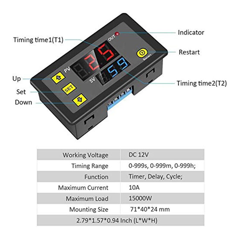 Vertraging Relais Board Module Timing Relais Schakelaar Cyclus Timer Programmeerbare Digitale Van Led Dual Time Display Voor Auto 0 ~ 999 Dc 12V 24V