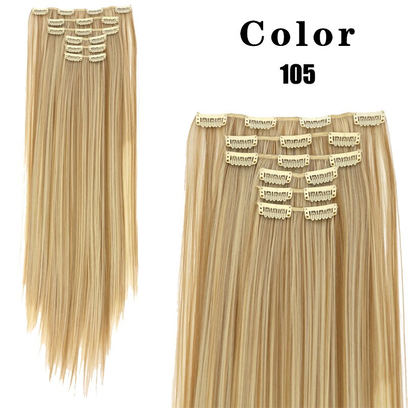 LANLAN 16 clips Lange Gerade Synthetische Haar Extensions Clips in Hohe Temperatur Faser Schwarz Braun Haarteil: 105