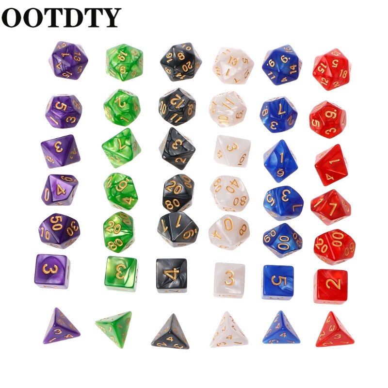 OOTDTY 7 pièces dés polyèdres numéros d'or pour Dragon Pathfinder D20 D12 2xD10 D8 D6 D4 jeu polyèdre dés