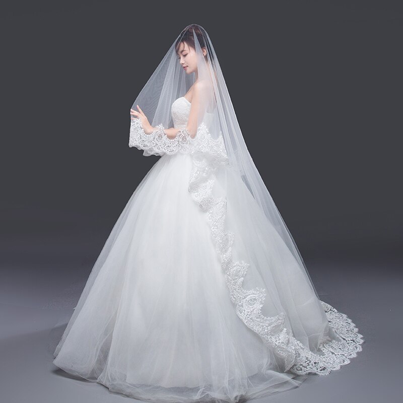 2018 nuovo Disegno Velo Da Sposa Appliques Del Merletto Accessori Da Sposa Cattedrale Bianco 3m di Lunghezza voilà Matrimonio Velo Da Sposa, Senza Pettine