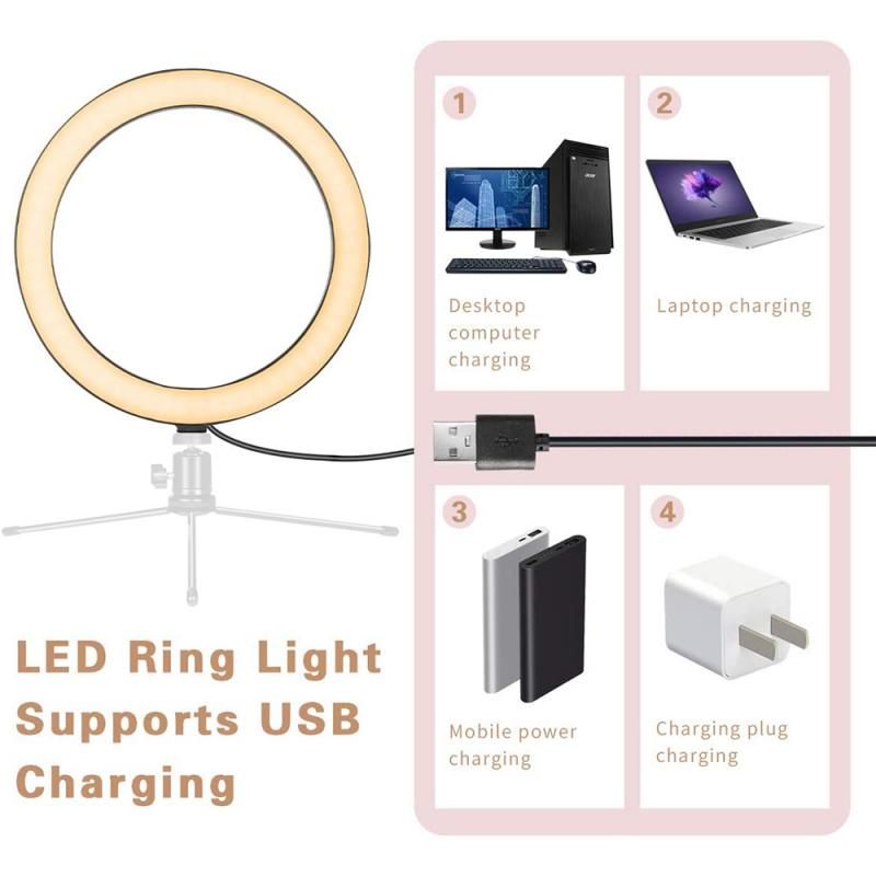 Anel de luz led para fotografia, mini lâmpada para selfie, estúdio fotográfico, luz de preenchimento 4.8/6 polegadas, com 2 opções de iluminação