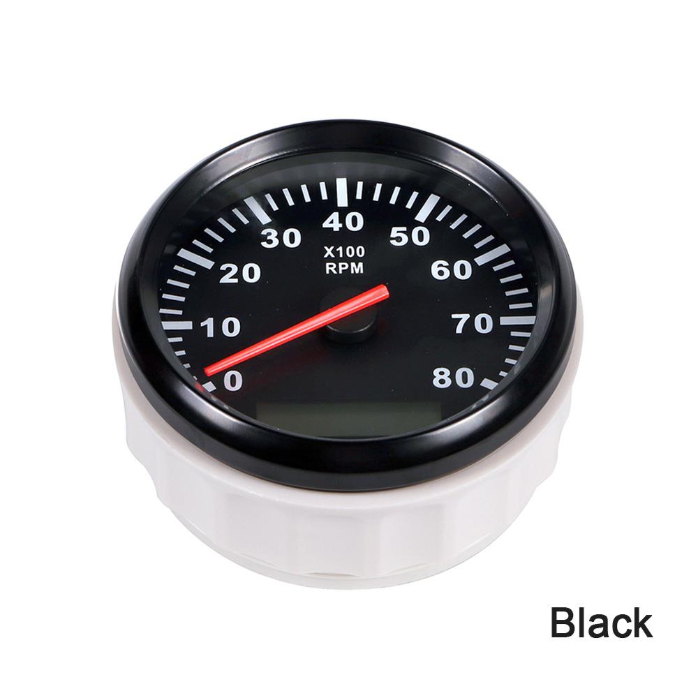 8k veneen kierroslukumittari meren kierroslukumittari lcd -tuntimittari 12v/24v 8000 rpm 85mm veneen kierroslukumittari: Musta