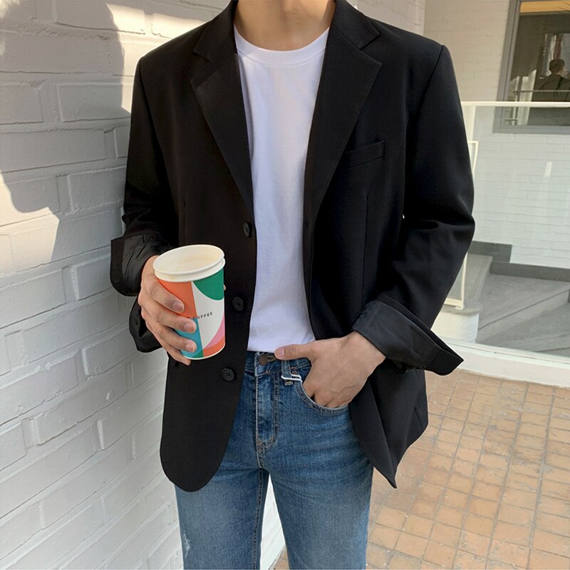 IEFB-abrigo de estilo coreano para hombre, traje negro holgado de un solo pecho, color caqui, ropa informal para Primavera de 2022, 9Y6366