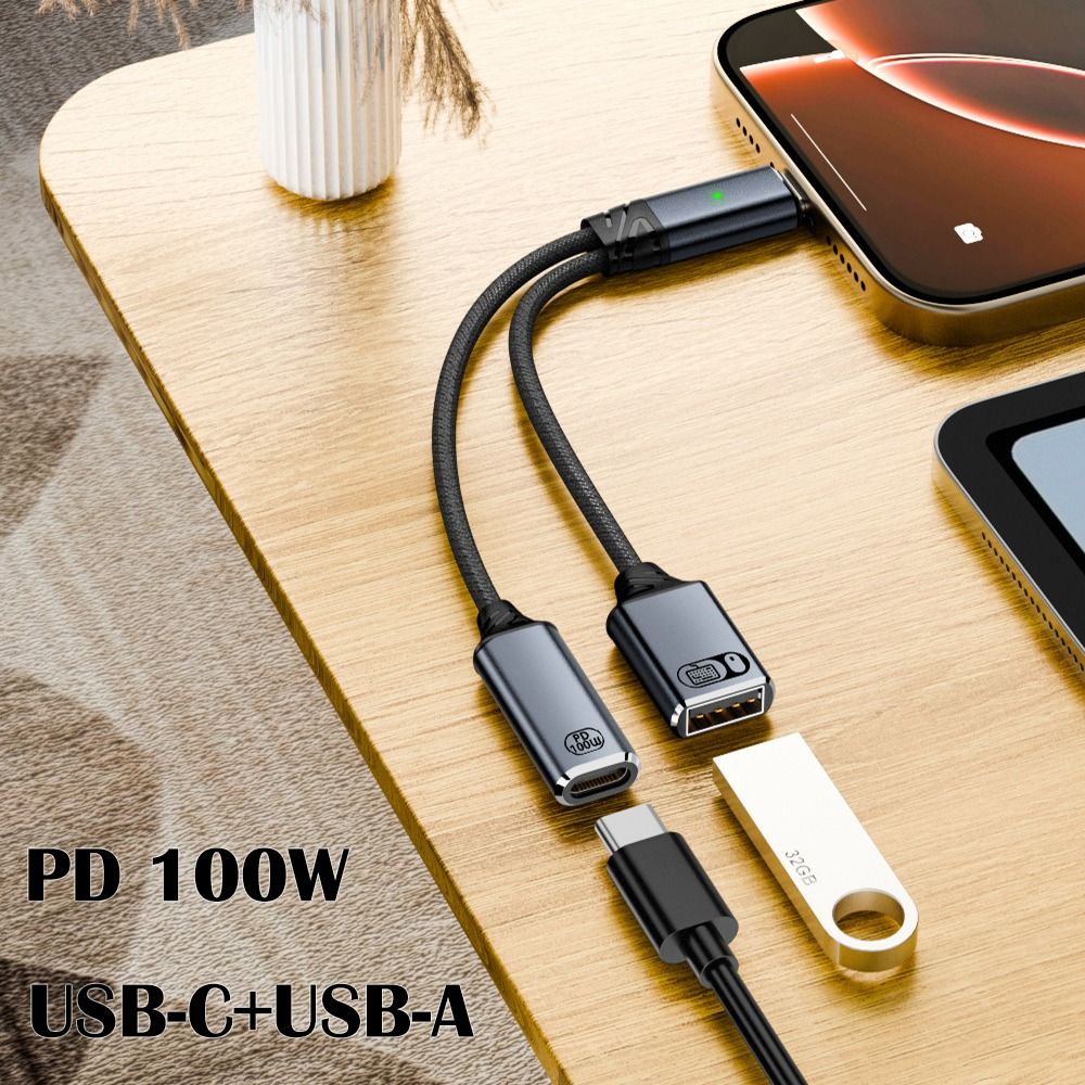 2 in 1 Type C Splitter PD 100W OTG Function USB Headphone Converter Fast Charging HiFi Sound Y Cable Keyboard Mouse