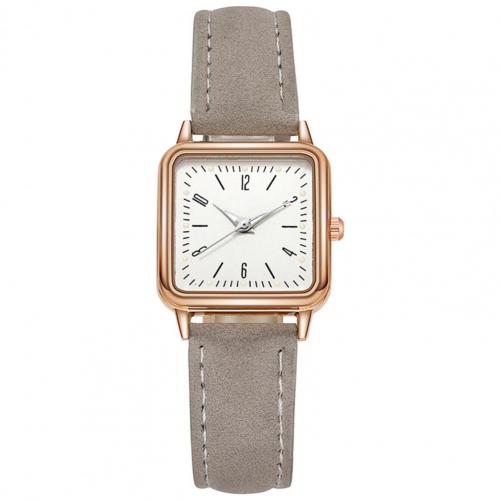 Watch Square Dial Faux Leather Strap Water Resistant Women Round Pointer Watch: Grey