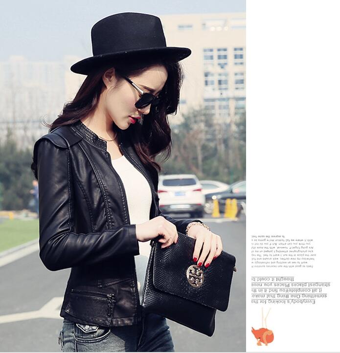 Autumn Women Short Leather Jackets Motor Coat PU Solid Casual Jackets Slim Stand Collar Streetwear Women