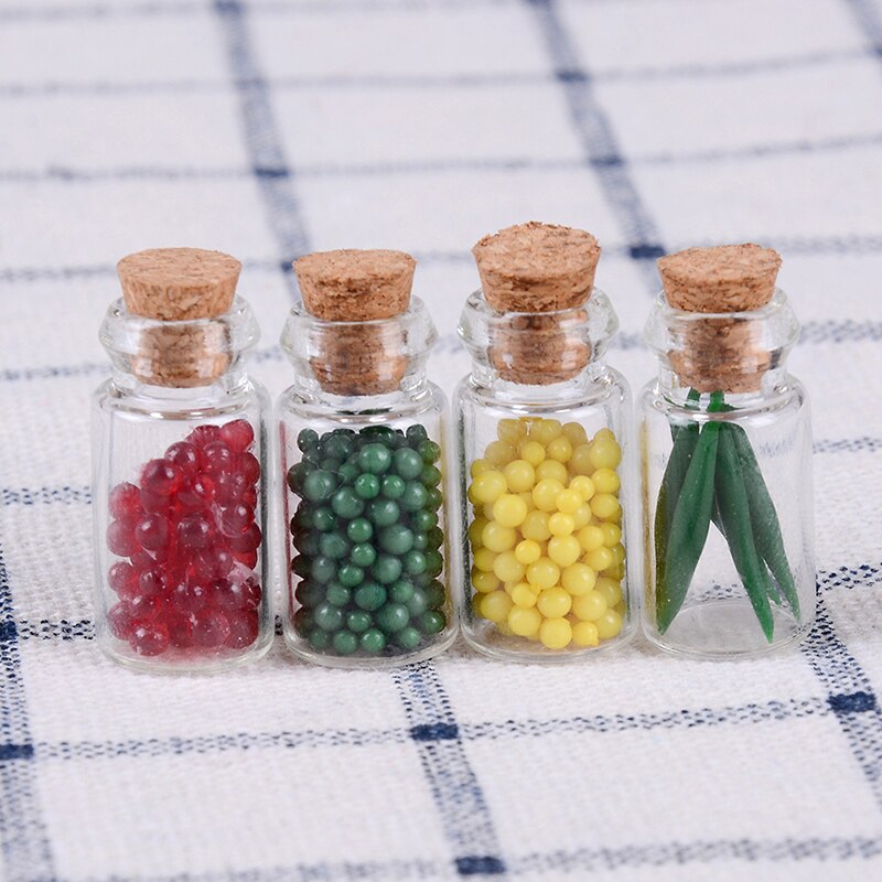 4pz resina di vetro cucina conservazione degli alimenti bottiglia bambola decorazioni per la casa cibo in miniatura bottiglia di sughero per casa delle bambole finta giocattolo per regali