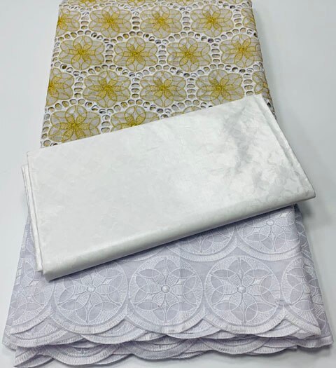 African Guinea Bazin Brocade Damask Fabric for Femme Robe  Bazin Riche Brode with Swiss Cotton Lace 2.5+2.5 yards/set YA377