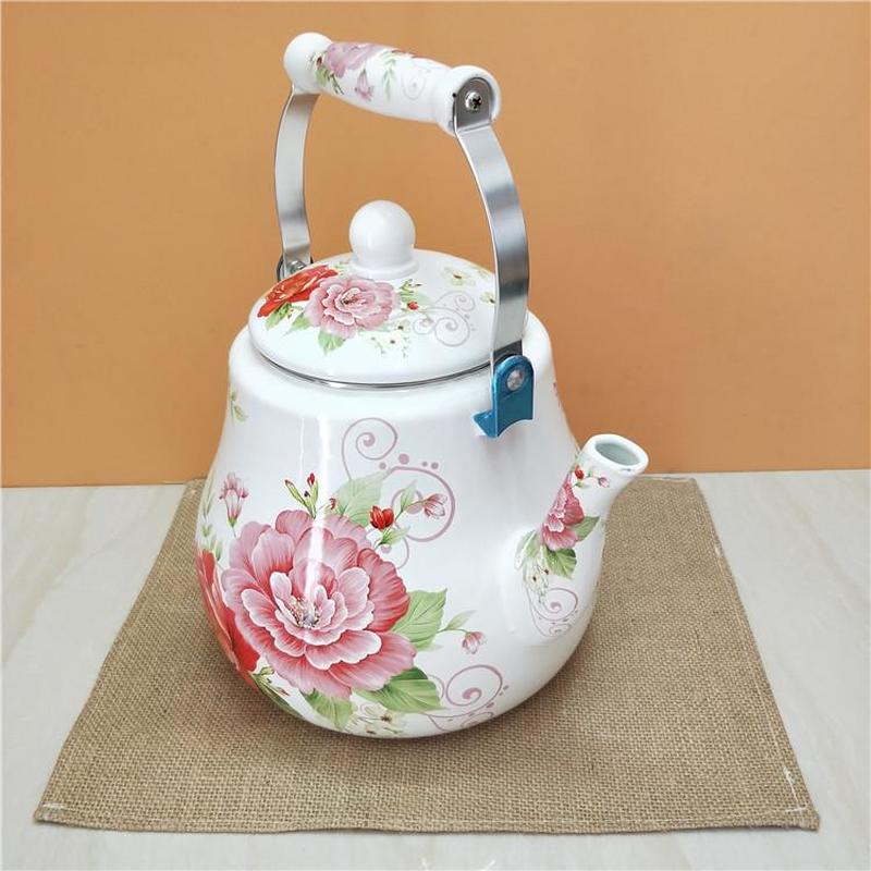 Enamel Pot Large Capacity Thickening 5L Enamel Kettle Milk Teapot Flat Bottom Pot Full Flower Induction Cooker Universal Teapot
