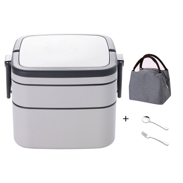 1100ml Portable 2 Layer Healthy Lunch Box Food Container Microwave Oven Lunch Bento Boxes With Cutlery Lunchbox: 8