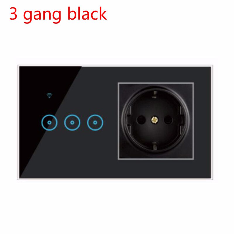 EU Standard Smart Light Switch Panel Wall 1/2/3 Gang wifi Light Switch 90V-240V AC WiFi EU Socket Work with Alexa Google Home: 3 gang black