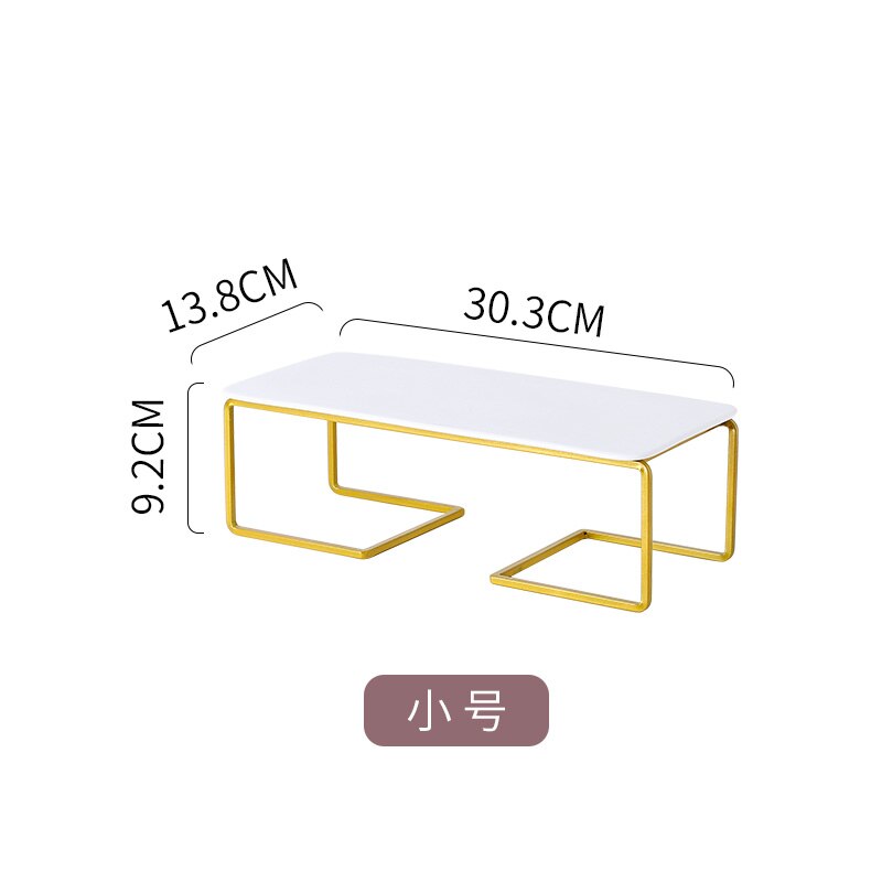 Golden Wrought Iron Cake Stand White Ceramic Plate Cake Pan Snacks Dessert Plate Display Stand Banquet Desktop Decorative Frame: small 30.3x9.2cm