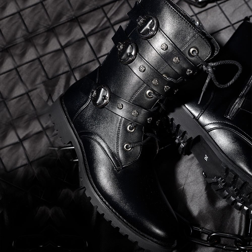 Jesienne i zimowe buty rockowe męskie buty na co dzień punk gnida klamry pasa boczny zamek błyskawiczny Halloween męskie buty